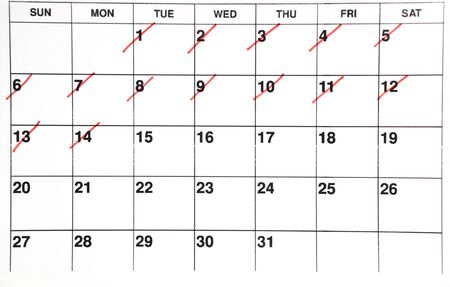 Calendar of one month with marked dates
