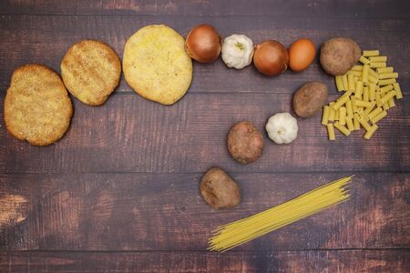 Group of fresh food on the tableの写真素材