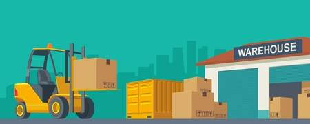 Flat production process in Warehouse. illustration for business, info graphic, web, presentations, advertising.のイラスト素材