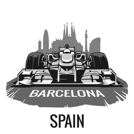 Vintage poster Grand Prix Barcelona Spain . flat illustration for poster,  web.のイラスト素材
