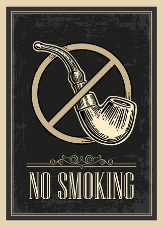 Retro poster - The Sign No Smoking in Vintage Style. Vector engraved illustration isolated on dark background.   For bars, restaurants, cafes, pubsのイラスト素材
