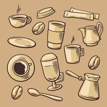 Coffee Pattern hand drawn vintage vector illustrationのイラスト素材
