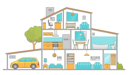 Interiors room with furniture. Flat style vector illustration.のイラスト素材