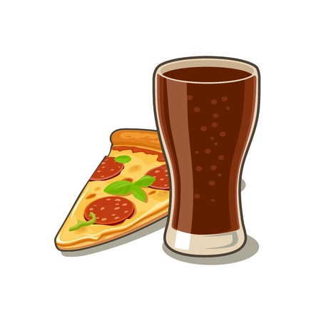 Glass Of Cola And Slices Of Pizza Pepperoni Isolated On White