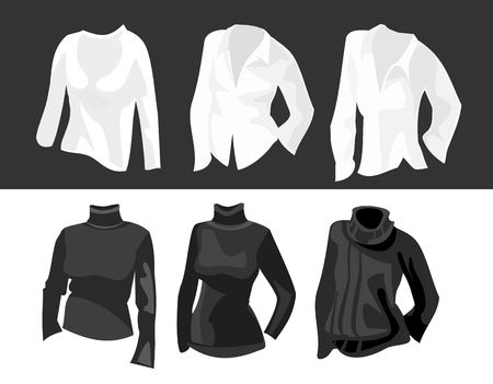 Set clothes for women. Vector flat illustration. For label washing powder white and black fabricsのイラスト素材