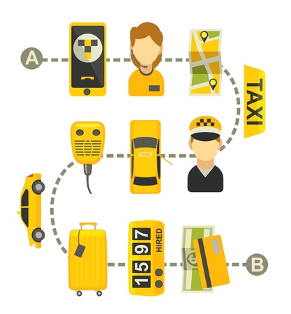 Taxi drive service. Isolated vector flat illustration for business, infographic, banner, presentations.のイラスト素材