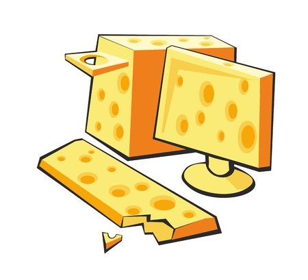 Computer is made of cheese. Flat vector illustration on white background.のイラスト素材