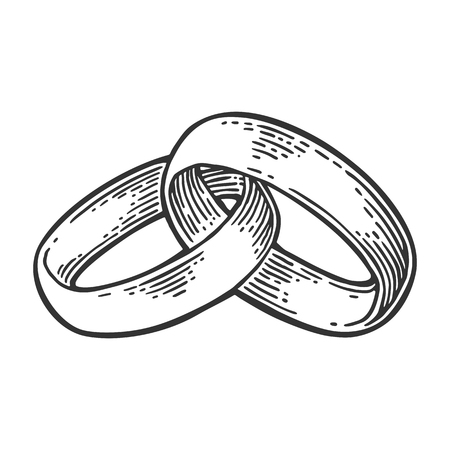 Wedding rings. in a graphic style. Vintage black engraving illustration for info graphic, poster, web. Isolated on white backgroundのイラスト素材