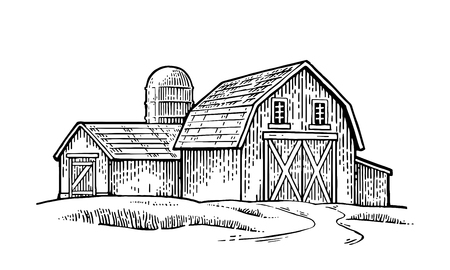Organic farm. Vector engraving vintage black illustration. Isolated on white background.のイラスト素材