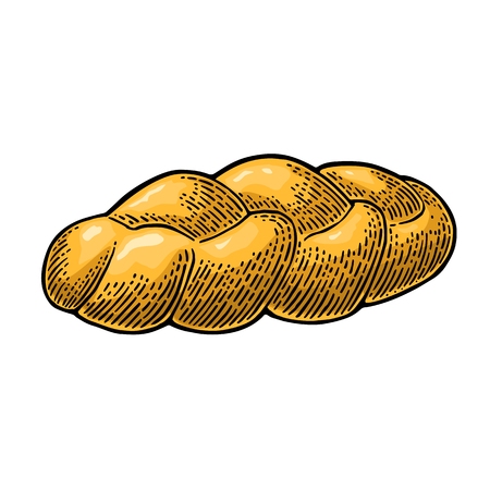 Challah bread. Vector black hand drawn vintage engraving illustration for poster, label and menu bakery shop. Isolated on the white background.のイラスト素材