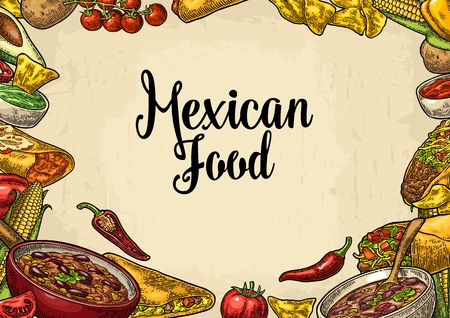 Mexican traditional food restaurant menu template with ingredientのイラスト素材