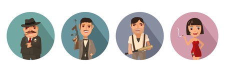 Set person Mafia. Don, capo, soldier, prostitute.のイラスト素材