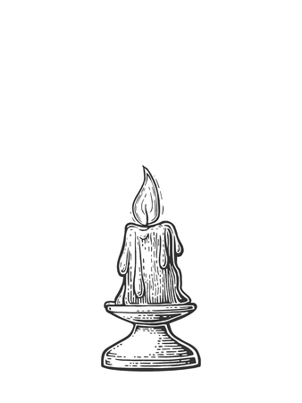 Burning candle with holder and fire flame.のイラスト素材