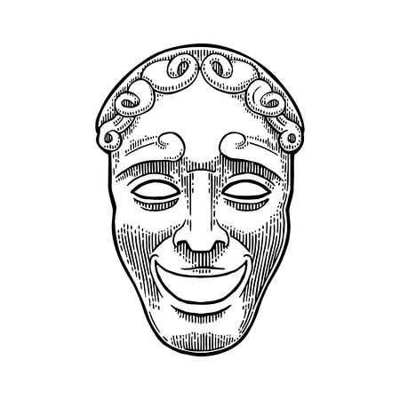 Comedy theater mask. Vector engraving vintage black illustration.のイラスト素材