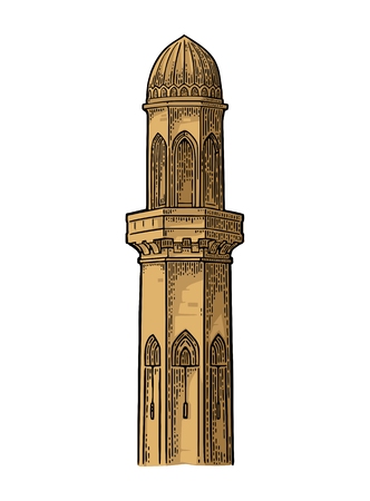 Minaret. Vector black vintage engraving illustrationのイラスト素材