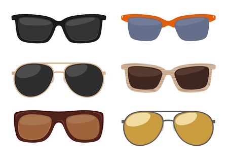 Types of sunglasses. Vector color flat illustration on white backgroundのイラスト素材