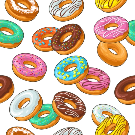Seamless pattern set donut with different icing, glaze, stripes, sprinkles.のイラスト素材