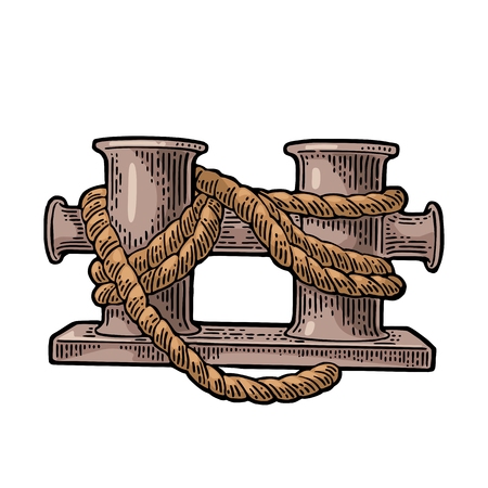 Double mooring bollard on white background. Vector vintage engravingのイラスト素材