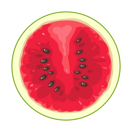 Round slice of watermelon. Isolated on white background. Vector flat color illustrationのイラスト素材