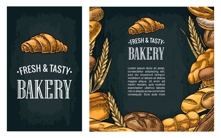 Set horizontal and square posters with bread.のイラスト素材