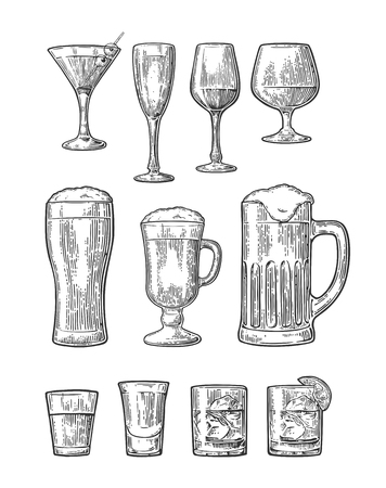 Set of vintage glass illustration isolated on white backgroundのイラスト素材