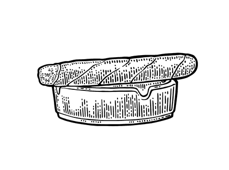 Cigar and ashtray. Vector vintage engraving black illustration isolated on white background.のイラスト素材