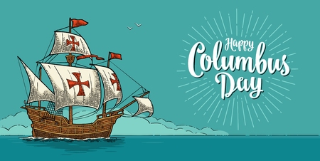 Sailing ship floating on the sea waves.のイラスト素材