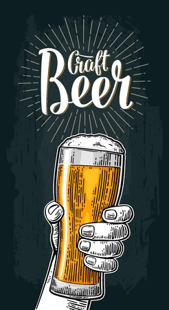 Male hand holding beer glass. Born to drink beerのイラスト素材