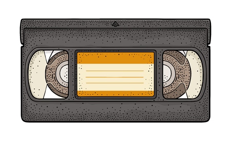 Retro tape video cassette. Vintage vector color engraving illustration for poster, web. Isolated on white background. Hand drawn design elementのイラスト素材