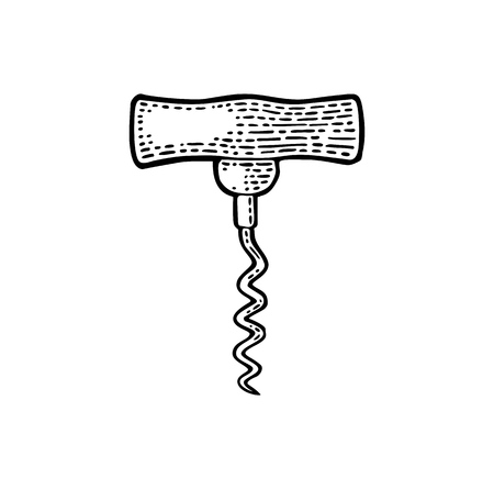 Corkscrew. Black vintage engraving vector illustration isolated on white background. For label, poster and web.のイラスト素材