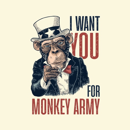 Monkey Uncle Sam with pointing finger at viewer Vintage engravingのイラスト素材