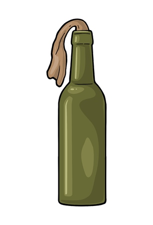 Molotov Cocktail. Glass bottle with gasoline and rag wick. Engraving vintage vector color illustration.のイラスト素材