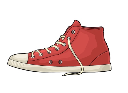 Retro red sneakers. Vintage color engravingのイラスト素材