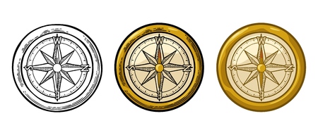 Compass rose isolated on white background. Vector color vintage engraving illustration. For poster yacht club.のイラスト素材