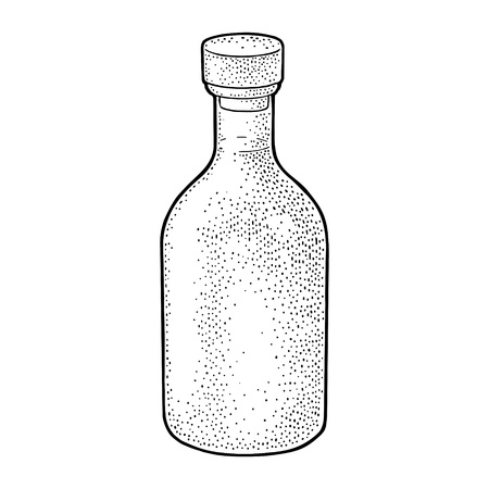 Bottle of tequila. Vintage black vector engraving illustration for label, poster. Isolated on white backgroundのイラスト素材