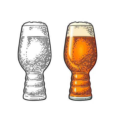 Beer Classics IPA Glas. Vintage color vector engraving illustration. Isolated on white background.のイラスト素材