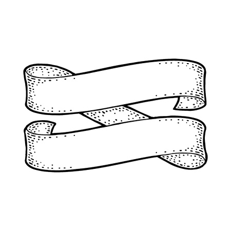 Ribbon isolated on white background. Vector black vintage engraving illustration for menu, web and label. Hand drawn in a graphic style.のイラスト素材