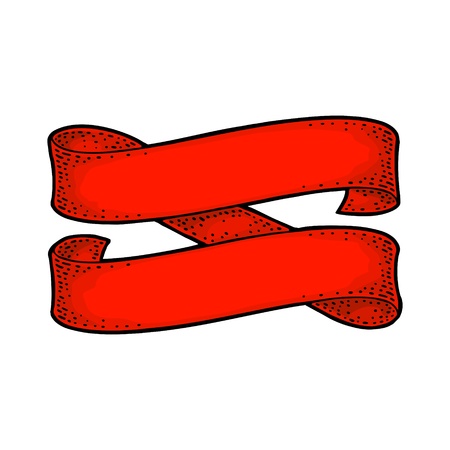 Ribbon isolated on white background. Vector black and red vintage engraving illustration for menu, web and label. Hand drawn in a graphic style.のイラスト素材