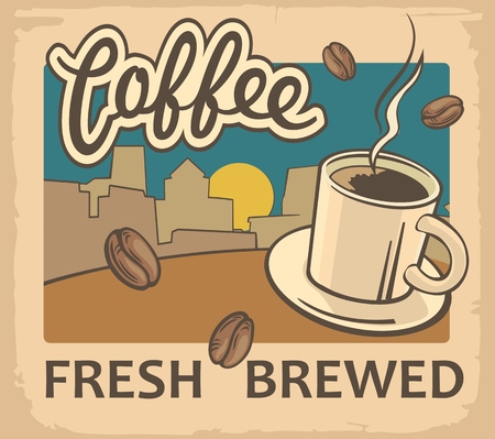 Coffee cup. Vintage Vector illustration on old paper texture background.のイラスト素材