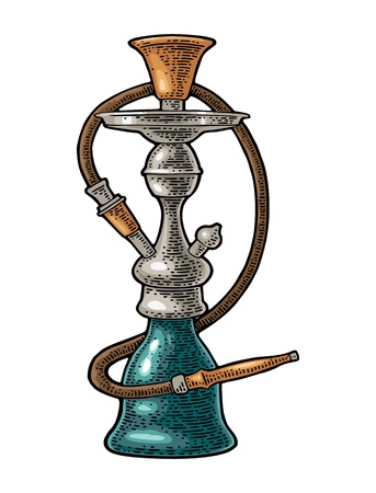 Hookah. Vector vintage engraving color illustration isolated on white background.のイラスト素材