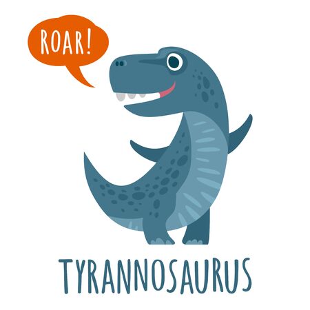 Dinosaur speaks ROAR. Vector colorful flat illustration. Lettering tyrannosaurusのイラスト素材