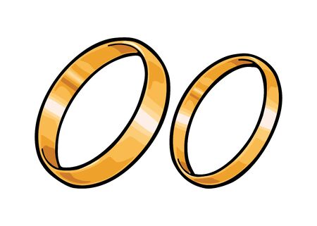 Two golden wedding rings. Color vector flat illustration for poster, label, web. Isolated on white backgroundのイラスト素材