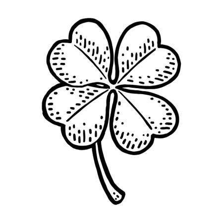 Good luck four leaf clover. Vintage black vector engraving illustration for info graphic, poster, web. Isolated on white background. Hand drawn design elementのイラスト素材