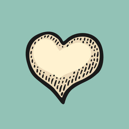 Heart. Isolated on turquoise background. Vintage black and beige vector engraving illustration for poster, info graphic, banner.のイラスト素材