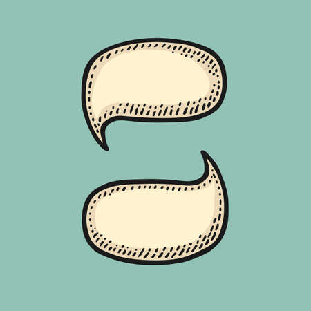 Speech bubble. Isolated on turquoise background. Vintage black and beige vector engraving...