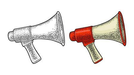 Loudspeaker. Vintage vector black engraving isolated on white background.のイラスト素材