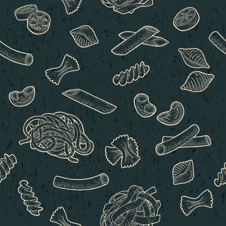 Seamless pattern set with different types of pasta. Vector vintage engravingのイラスト素材