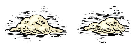 Set form of clouds. Vector color and black hand drawn vintage engravingのイラスト素材