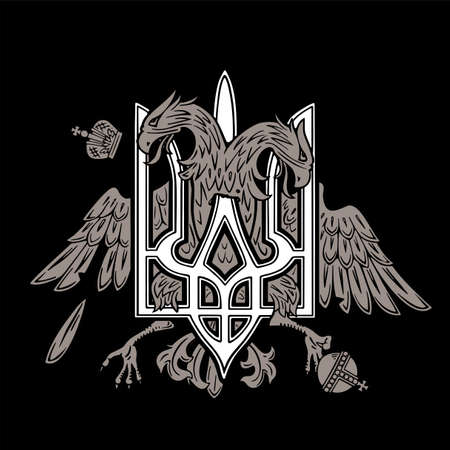 Ukrainian and russian national emblem. Trident and double headed eagle.のイラスト素材