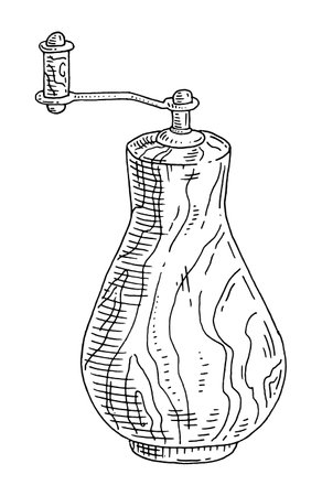 wood peppermill. Vector vintage engraving color illustration. isolated on white background. hand drawn designのイラスト素材
